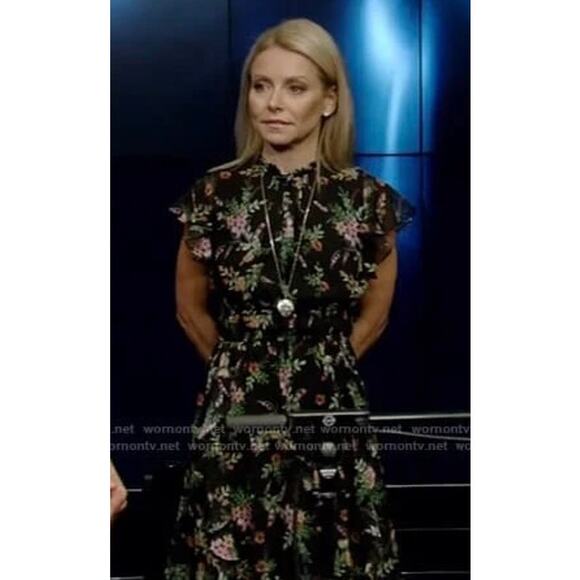 Shoshanna Amora 100% Silk Chiffon Dress Black Floral Ruffle Size 4 Fit & Flare - Picture 9 of 16